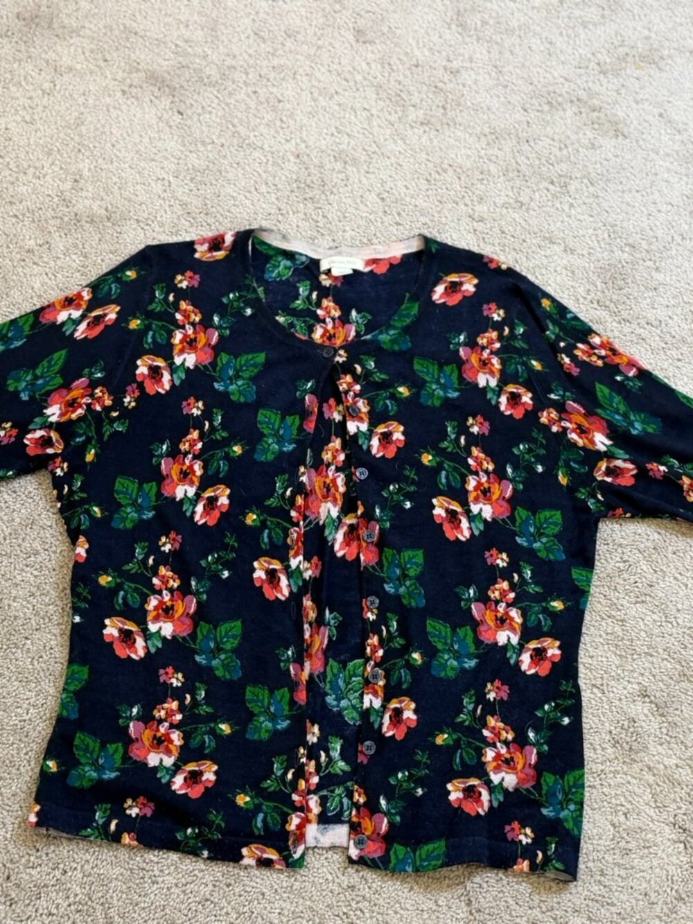 FloralGarnet Hill 100% Merino Wool Floral Cardigan – Size XL
